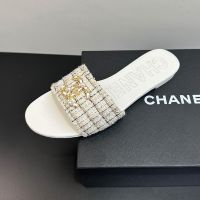 Chanel Slides with Pearl Woven Chain Logo Women in Tweed Beige