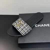 Chanel Slides with Pearl Woven Chain Logo Women in Tweed Black