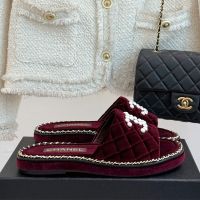 Chanel Slides with Pearls Logo and Woven Chain Women in Quilted Silk Burgundy