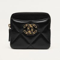 Chanel AP2086 19 Zipped Coin Purse in Shiny Lambskin Black/Gold
