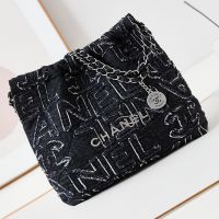 Chanel AS3260 22 Small Handbag in Logo Embroidery Denim Black