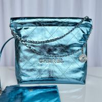 Chanel AS3260 22 Small Handbag in Shiny Calfskin Blue