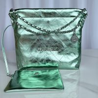 Chanel AS3260 22 Small Handbag in Shiny Calfskin Green
