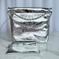 Chanel AS3260 22 Small Handbag in Shiny Calfskin Silver