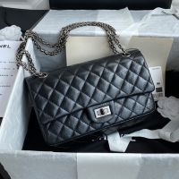Chanel A37586 Reissue 2.55 Large Handbag in Aged Calfskin Black/Silver