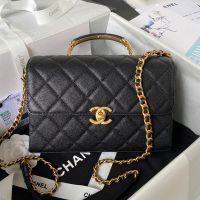 Chanel AS4008 Flap Bag with Top Handle in Grained Calfskin Black