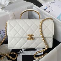 Chanel AS4008 Flap Bag with Top Handle in Grained Calfskin White