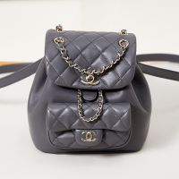 Chanel AS2908 Dumas Small Backpack in Shiny Lambskin Grey