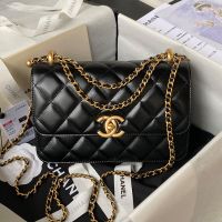 Chanel AS2649 Small Flap Bag with Sphere Ball Strap in Shiny Calfskin Black