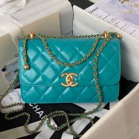 Chanel AS2649 Small Flap Bag with Sphere Ball Strap in Shiny Calfskin Teal