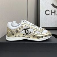 Chanel Sneakers with Allover Logo Embossing Women in Calfskin and Mesh Gold/Black