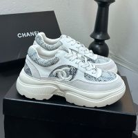 Chanel Sneakers with CC Logo Patch Women in Python Leather and Calfskin Blue