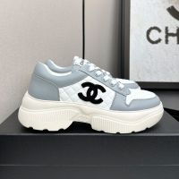 Chanel Sneakers with Logo Patch Women in Diamond Calfskin and Calfskin White/Grey