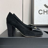 Chanel Square Toe Pumps with CC Buckle Flip Cover Women in Suede Black