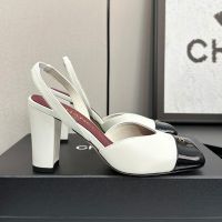 Chanel Square Toe Slingback Pumps with CC logo Women in Calfskin White