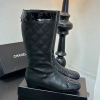 Chanel Vintage Cambon High Boots Women in Diamond Calfskin Black