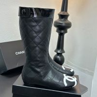 Chanel Vintage Cambon High Boots Women in Diamond Calfskin Black/White