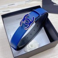 Chanel Women Belt with Enamel Logo Buckle in Calfskin Navy Blue