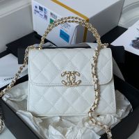 Chanel AP3237 Kelly Clutch with Chain in Grained Calfskin White