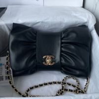 Chanel AS5129 Bow Clutch with Chain in Lambskin Black