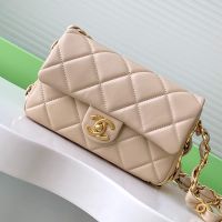 Chanel AS5174 Small Flap Bag With CC Leather Strap in Lambskin Apricot
