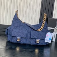 Chanel AS5302 Maxi Hoho Bag with Four Pockets in Denim Navy Blue