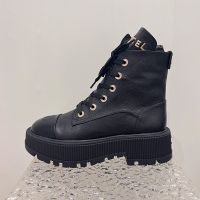 Chanel G45124 Ankle Boots with Letter Logo Women in Grained Calfskin Black