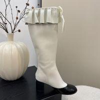 Chanel G46831 High Boots with Bow Women in Lambskin and Patent Leather White