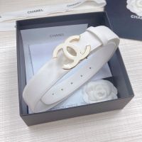 Chanel Women Belt with Enamel Logo Buckle in Calfskin White