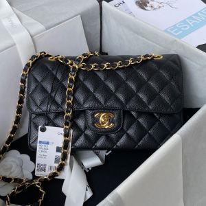 Chanel A01113 Classic Handbag with Woven Chain Strap in Grained Calfskin Black