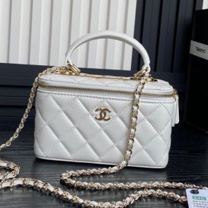Chanel AP1472 Cosmetic Bag with Chain Strap in Lambskin White