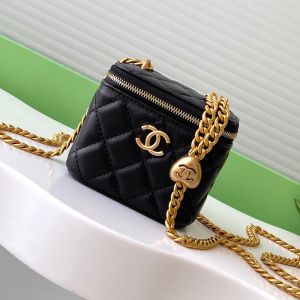 Chanel AP3203 Small Cosmetic Bag with Love Ball Chain Strap in Lambskin Black