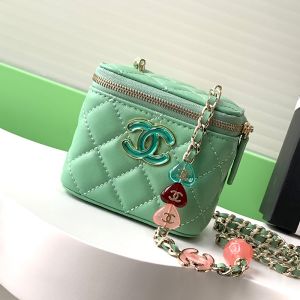 Chanel AP3230 Cosmetic Bag with Enamel Buckle in Lambskin Green