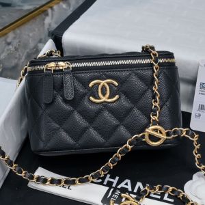Chanel AP3478 Cosmetic Bag with Quilted Logo in Lambskin Black