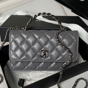 Chanel AP3566 Clutch with Strass Handle in Calfskin Grey