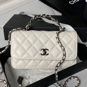 Chanel AP3566 Clutch with Strass Handle in Calfskin White