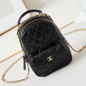 Chanel AP3753 Mini Classic Backpack with Flap Pocket in Grained Calfskin Black/Gold