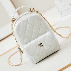 Chanel AP3753 Mini Classic Backpack with Flap Pocket in Grained Calfskin White/Gold