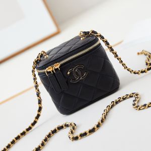 Chanel AP3941 Cosmetic Bag with Enamel Logo in Lambskin Black