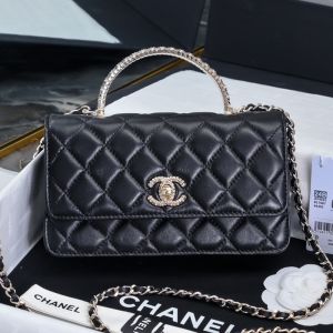 Chanel AP4044 Clutch with Strass Handle in Lambskin Black