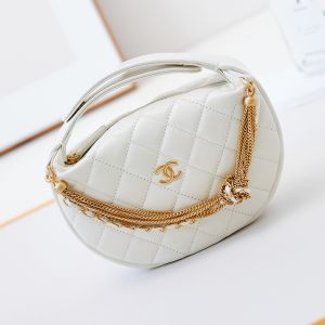 Chanel AP4058 Pouch with Chains Knot in Shiny Calfskin White