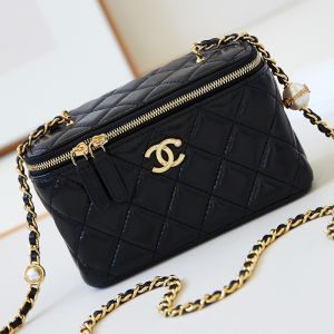 Chanel AP4285 Cosmetic Bag with Pearl Letters Chain in Lambskin Black