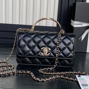 Chanel AP4293 Clutch with Spiral Strass Handle in Lambskin Black