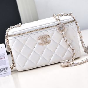 Chanel AP4301 Cosmetic Bag with Embossed Strass Chain in Lambskin White