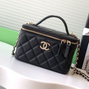 Chanel AP4404 Cosmetic Bag with Logo Handle in Lambskin Black