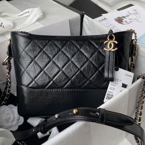 Chanel AS1521 Hobo Shoulder Bag with Two-color Chain Strap in Calfskin Black