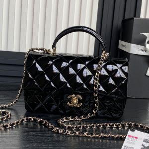 Chanel AS2431 Mini Classic Handbag With Top Handle in Patent Leather Black