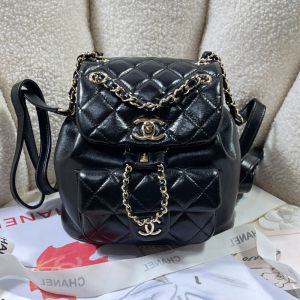 Chanel AS2908 Small Duma Backpack with Woven Chain Strap in Calfskin Black