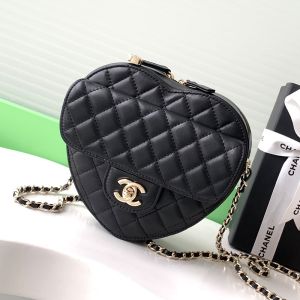 Chanel AS3191 Love Heart Shoulder Bag with Chain Strap in Lambskin Black