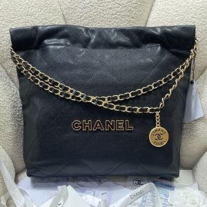 Chanel AS3260 Small 22 Hobo Bag with Chanel Letters in Texture Calfskin Black